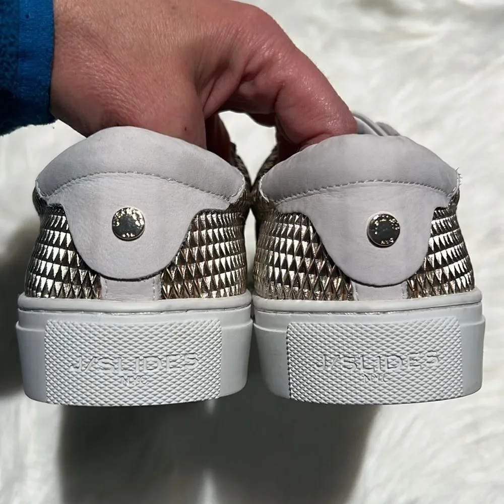J/Slides Gold Hilton Leather‎ Platform Sneaker. Size 7.5.  B69